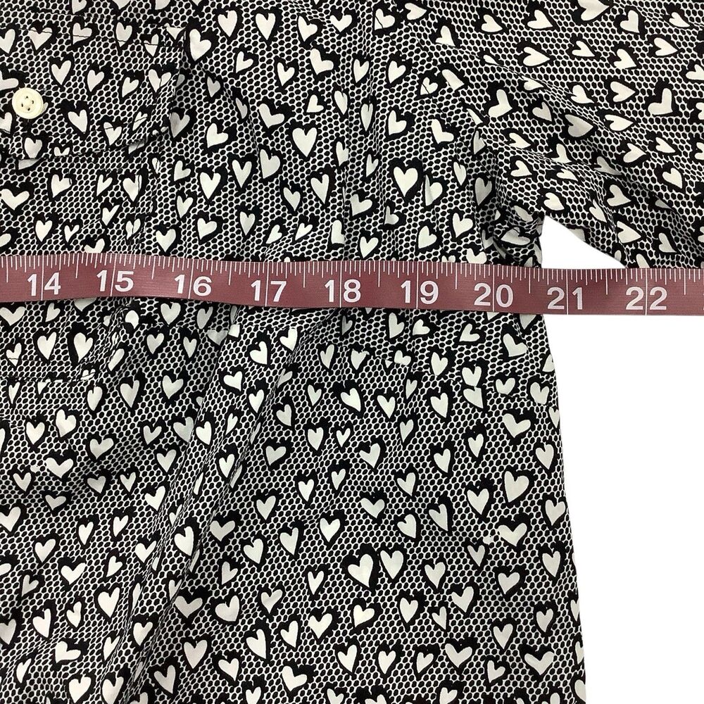 Talbots Button Front Shirt Top Heart Print Roll Tab Sleeve Women 14W Black White - Picture 11 of 15